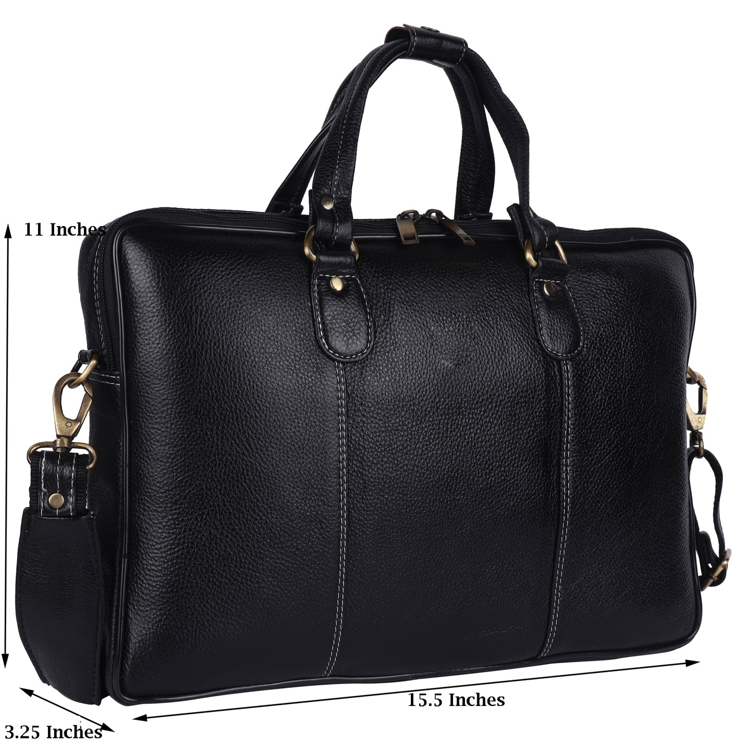 Genuine Leather Laptop Briefcase – 15.5" Executive Messenger Bag (Black)