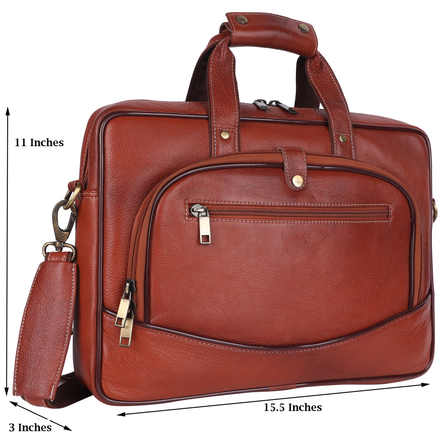 Genuine Leather Laptop Briefcase – 15.5" Professional Messenger Bag (Tan)