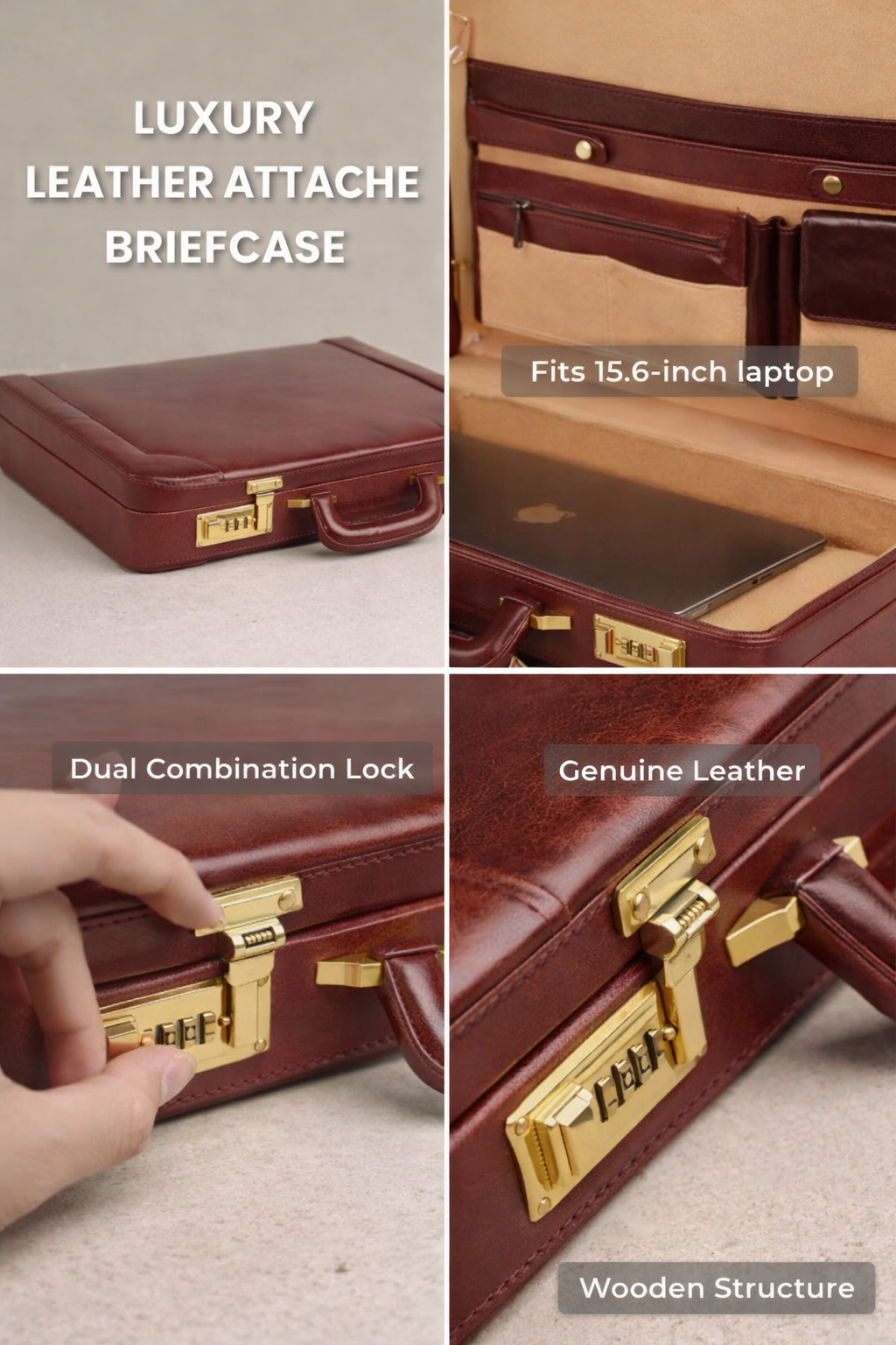 Classic Leather Attaché Briefcase – Expandable Hard-Shell Professional Case