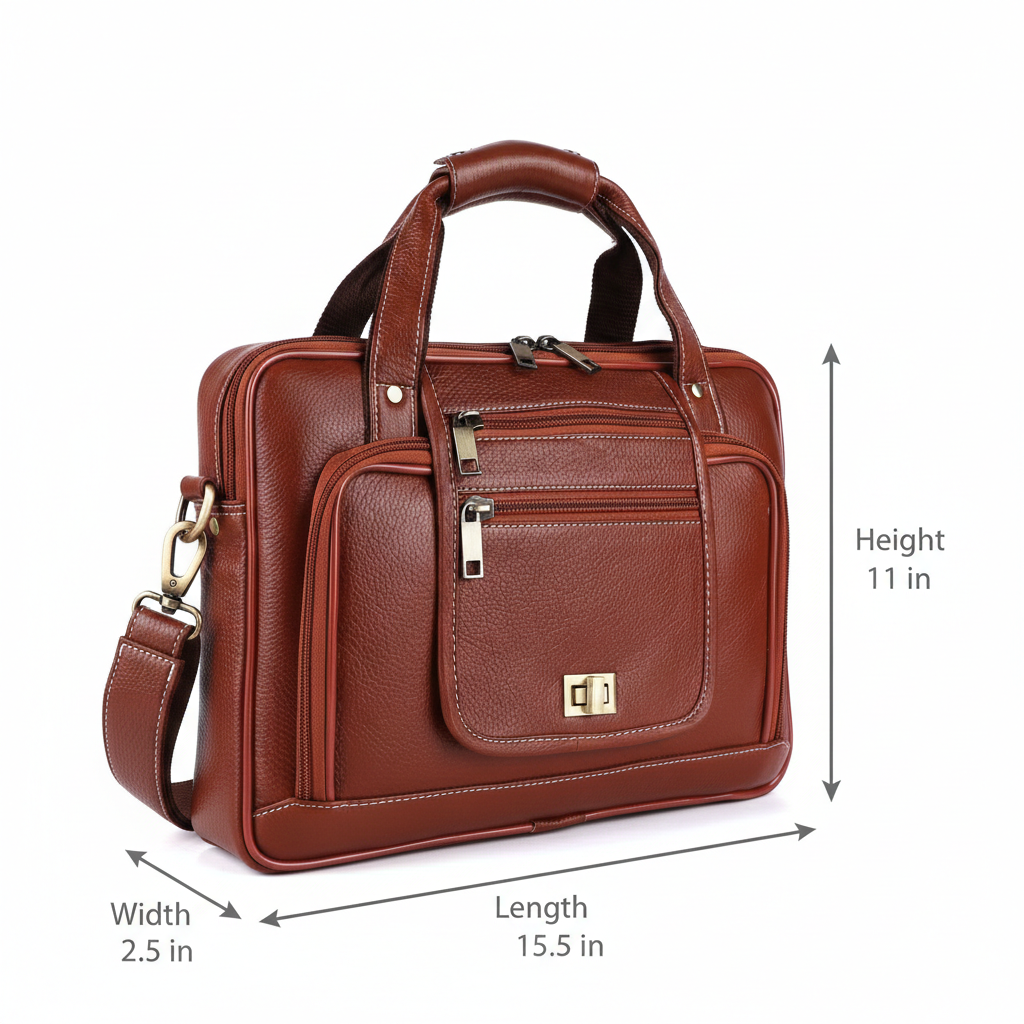 Heritage Leather Multi-Pocket Briefcase – 15.6" Laptop Messenger Bag - TAN