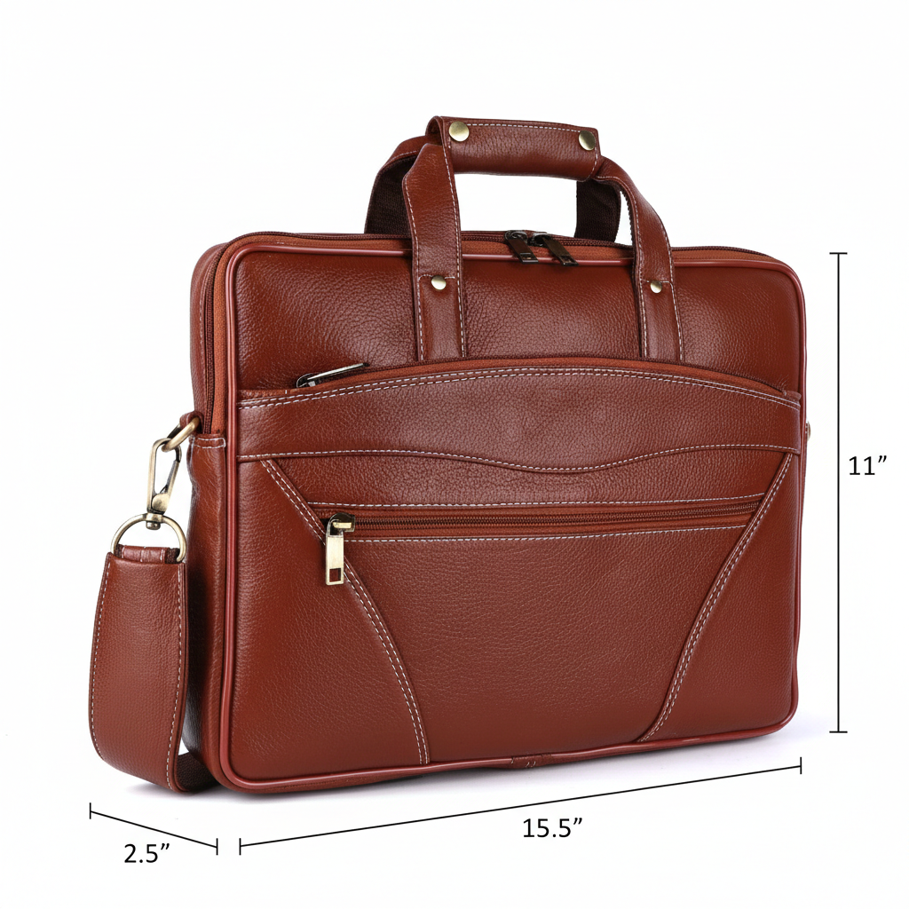 Vegan Leather Laptop Briefcase – 15.6" Multi-Pocket Executive Messenger Bag (Tan)