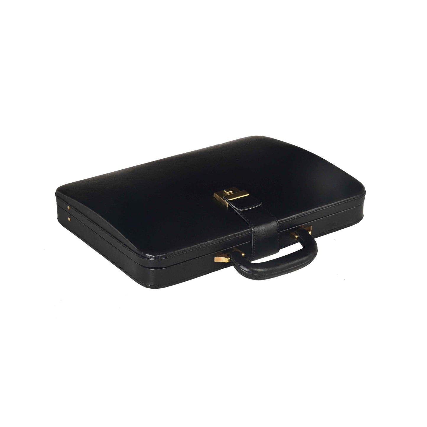 Handcrafted Leather Hard-Shell Attache Case with Combination Lock - Black