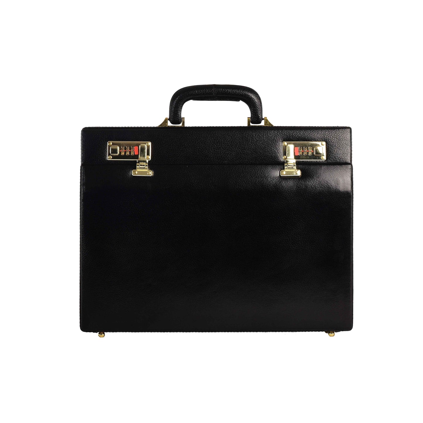 The Classic Modern: Luxury Leather Hard-Shell Briefcase – Wooden Structure & Velvet Interior – Black & Gold