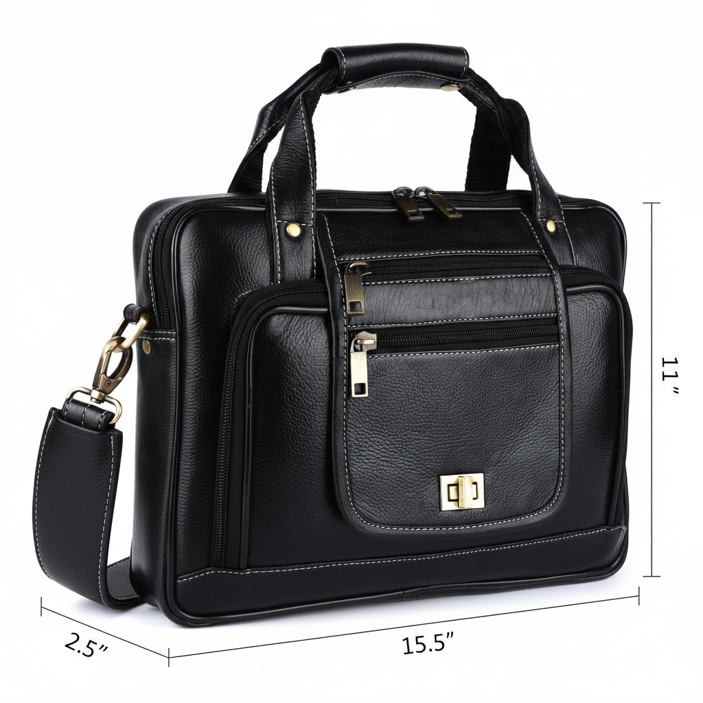 Black Genuine Leather Laptop Bag for Men — Classic Professional Briefcase