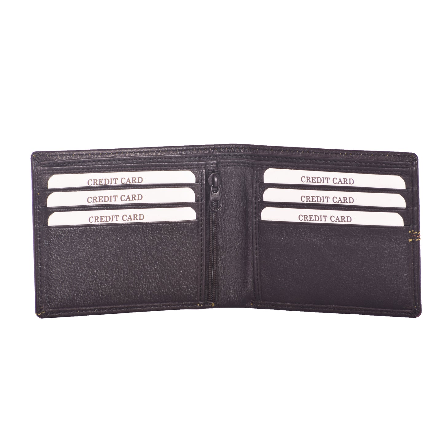 Livinwise Men's Contrast Stitch Leather Bifold Wallet with Center Zip Pocket