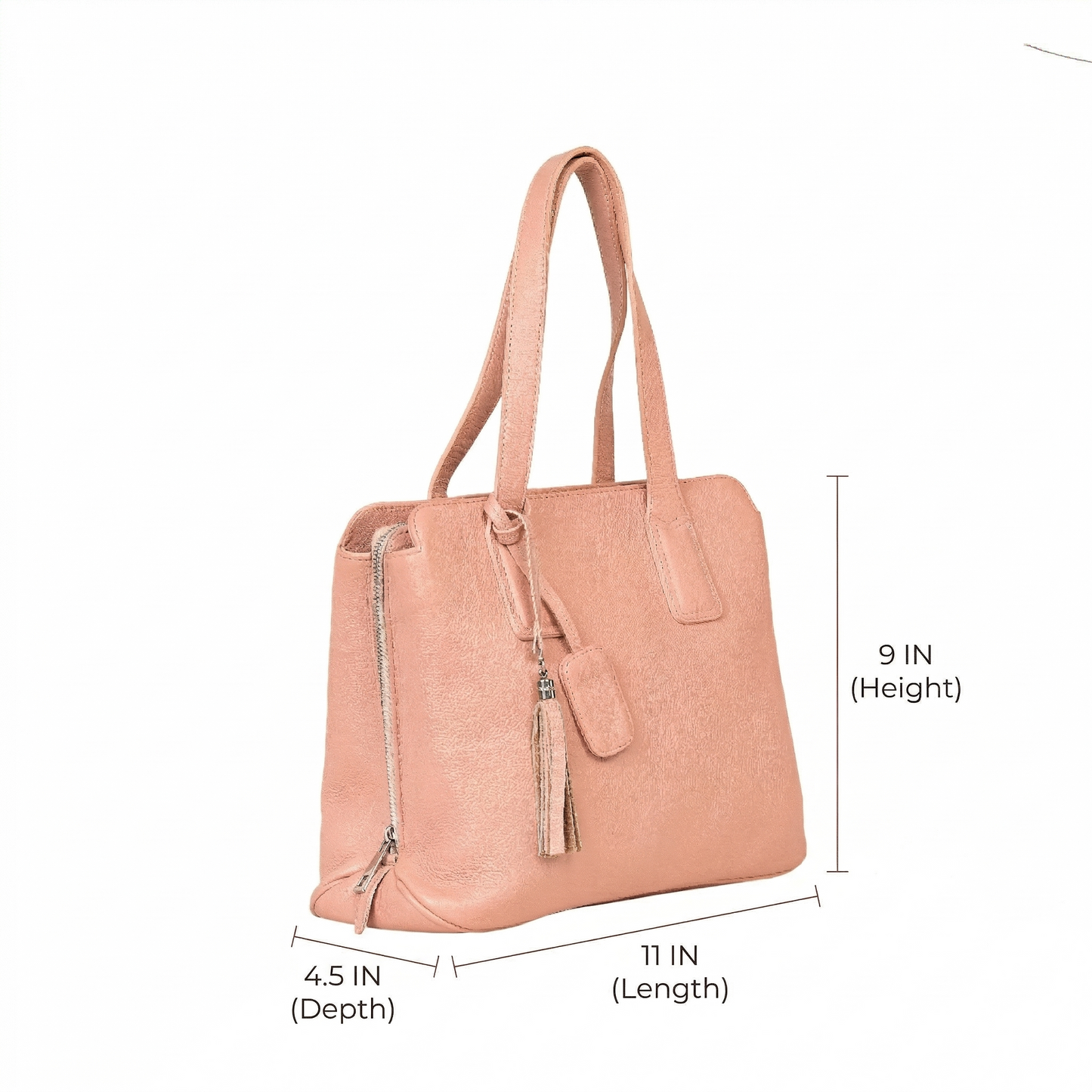 Livinwise Genuine Blush Leather Triple-Compartment Tote Bag
