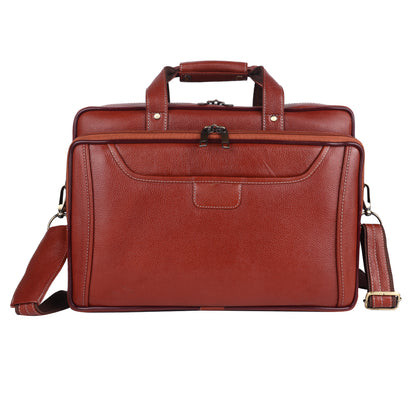 Genuine Leather Expandable Laptop Briefcase – 16" Multi-Compartment Messenger Bag (Tan)