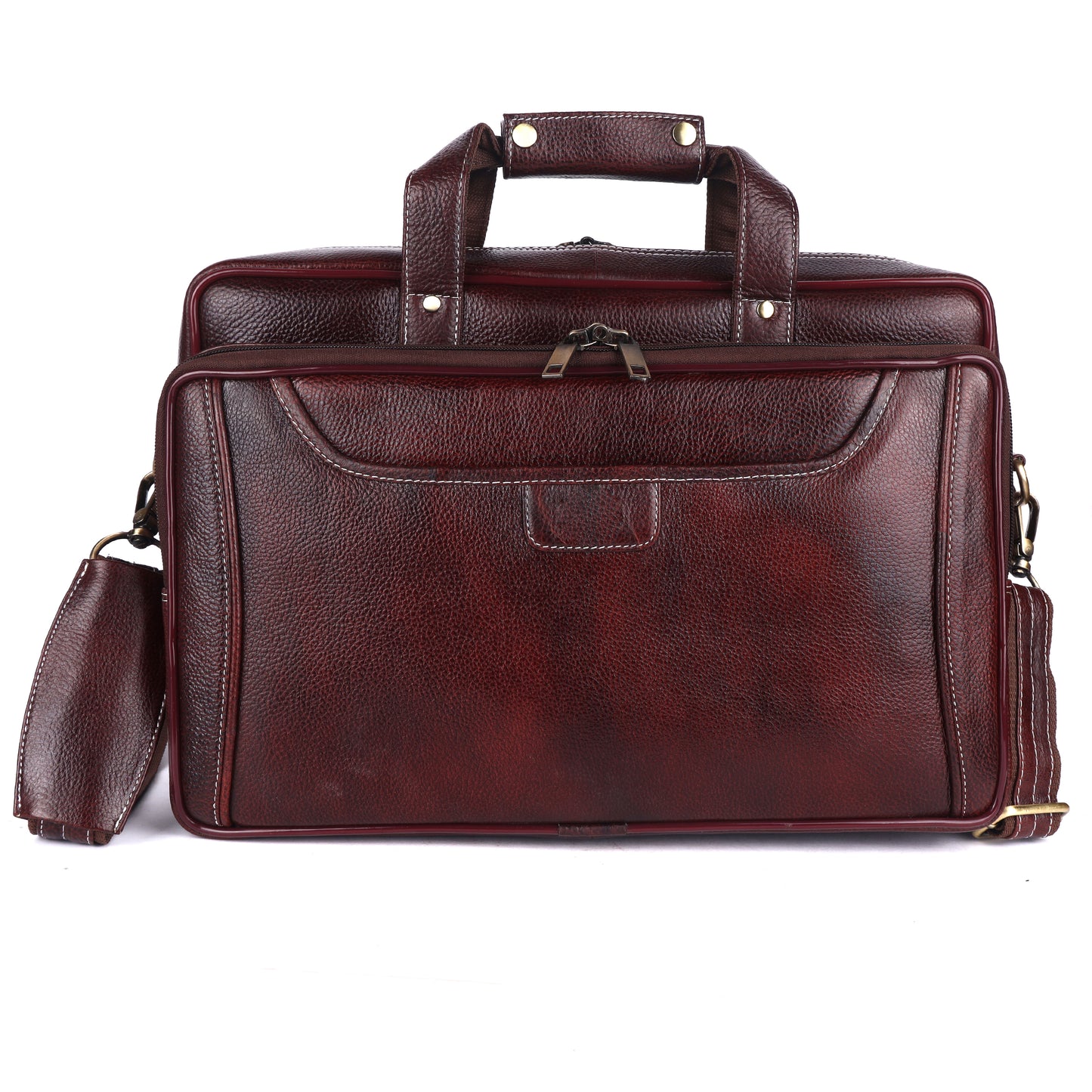 Genuine Leather Expandable Laptop Briefcase – 16" Multi-Compartment Messenger Bag for Men (Burgundy)