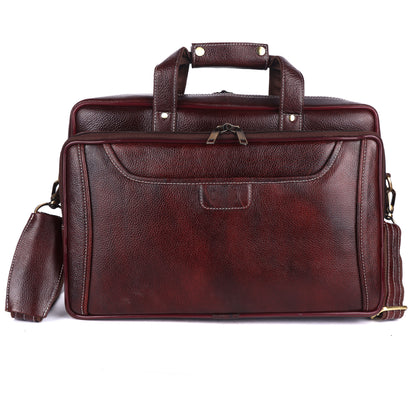Genuine Leather Expandable Laptop Briefcase – 16" Multi-Compartment Messenger Bag for Men (Burgundy)