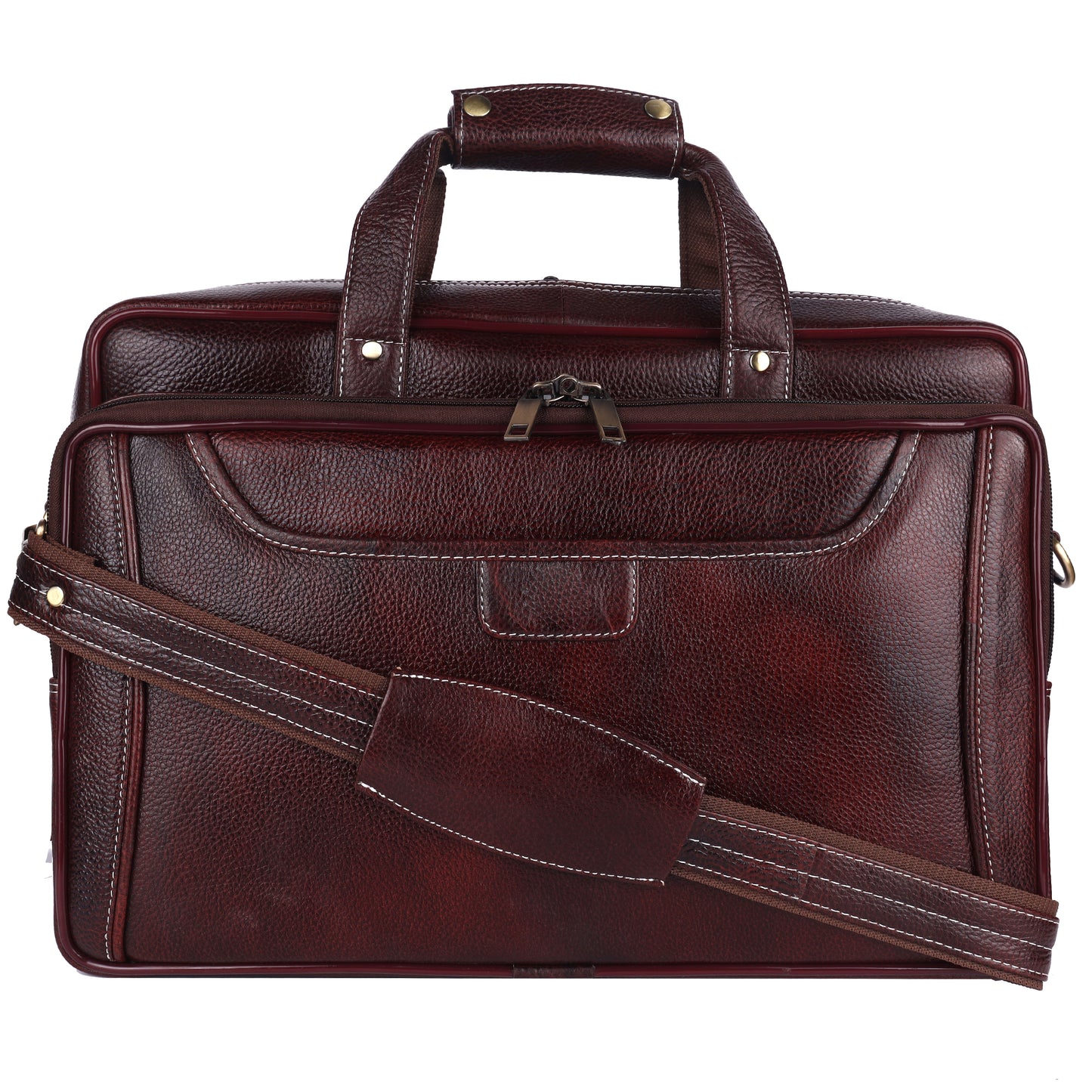 Genuine Leather Expandable Laptop Briefcase – 16" Multi-Compartment Messenger Bag for Men (Burgundy)