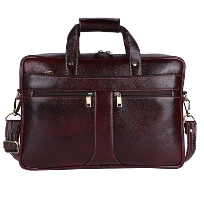 Top-Grain Leather Laptop Briefcase – 16" Professional Messenger Bag (Deep Mahogany)