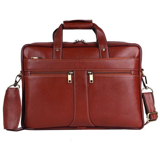 Executive 16" Genuine Leather Briefcase – Professional Laptop Messenger Bag in Vintage Tan