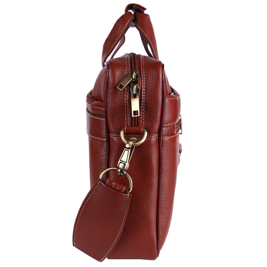 Executive 16" Genuine Leather Briefcase – Professional Laptop Messenger Bag in Vintage Tan