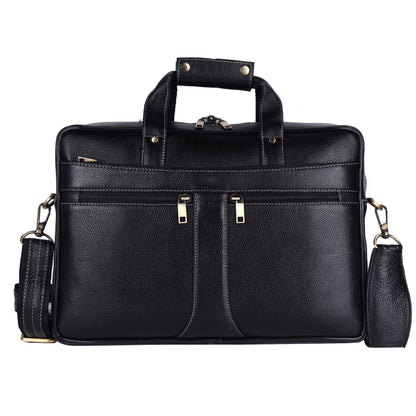Leather Business Satchel – 16" Professional Work & Travel Messenger Bag (Black)