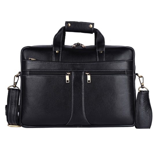 Leather Business Satchel – 16" Professional Work & Travel Messenger Bag (Black)
