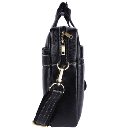 Leather Business Satchel – 16" Professional Work & Travel Messenger Bag (Black)