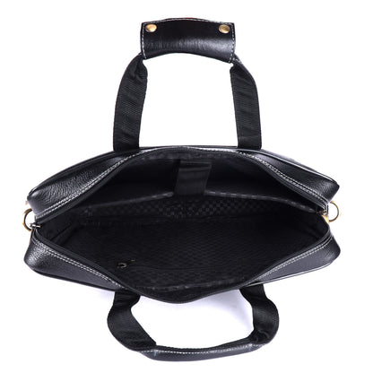 Leather Business Satchel – 16" Professional Work & Travel Messenger Bag (Black)