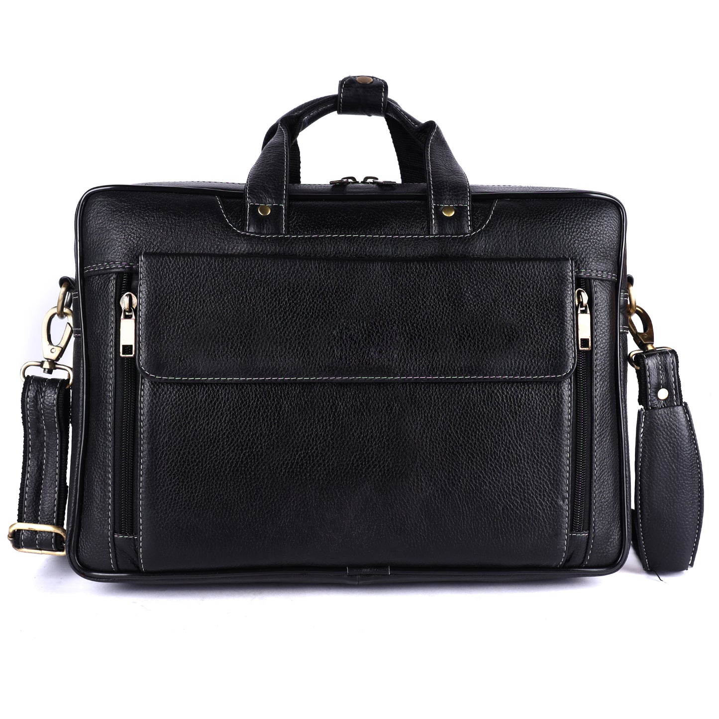 Men's Leather Laptop Briefcase – 15" Multi-Compartment Messenger Bag (Black)