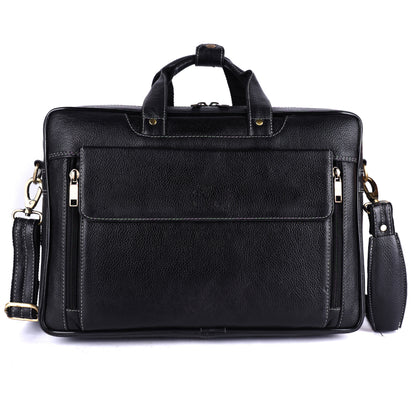 Men's Leather Laptop Briefcase – 15" Multi-Compartment Messenger Bag (Black)