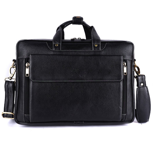 Premium Men's Leather Briefcase – 15" Laptop Messenger Bag with Multi-Compartment Storage (Black)