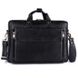 Men's Leather Laptop Briefcase – 15" Multi-Compartment Messenger Bag (Black)