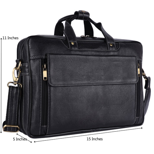 Premium Men's Leather Briefcase – 15" Laptop Messenger Bag with Multi-Compartment Storage (Black)