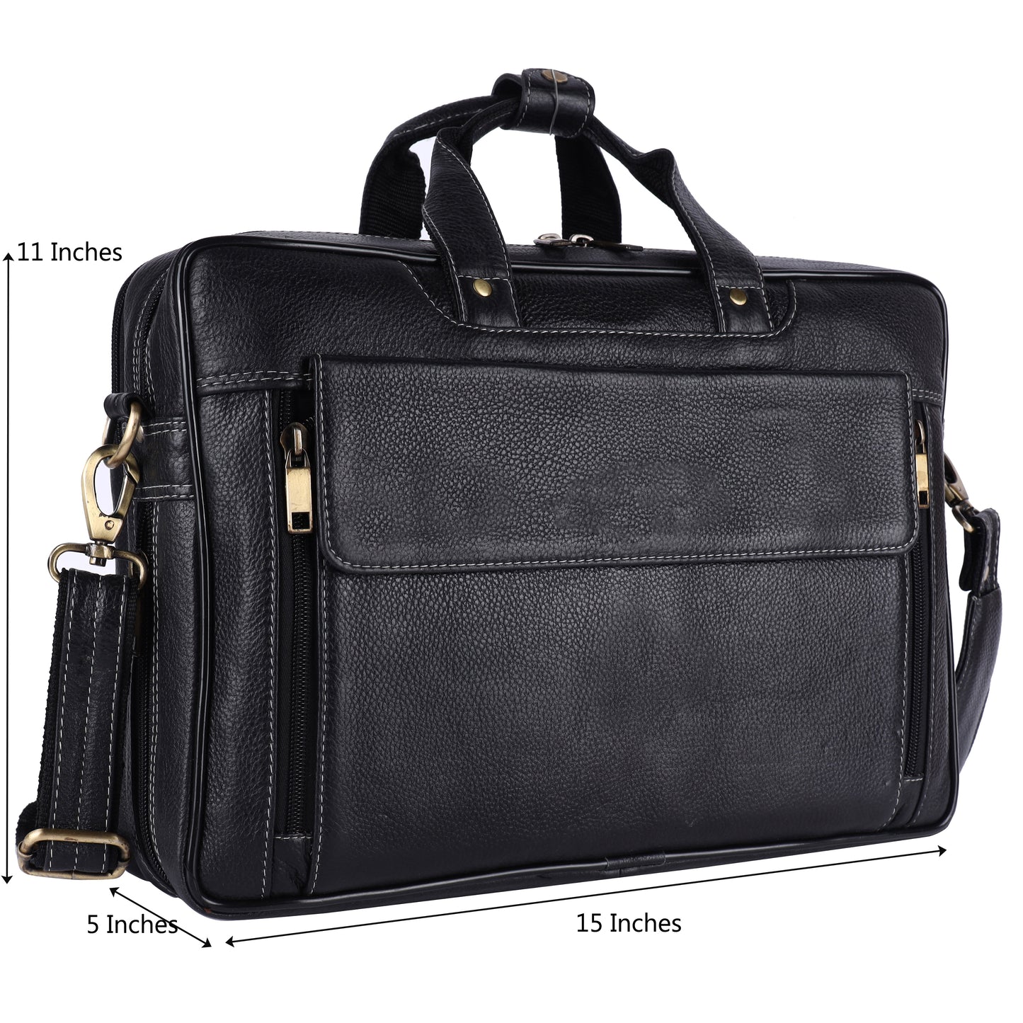 Men's Leather Laptop Briefcase – 15" Multi-Compartment Messenger Bag (Black)