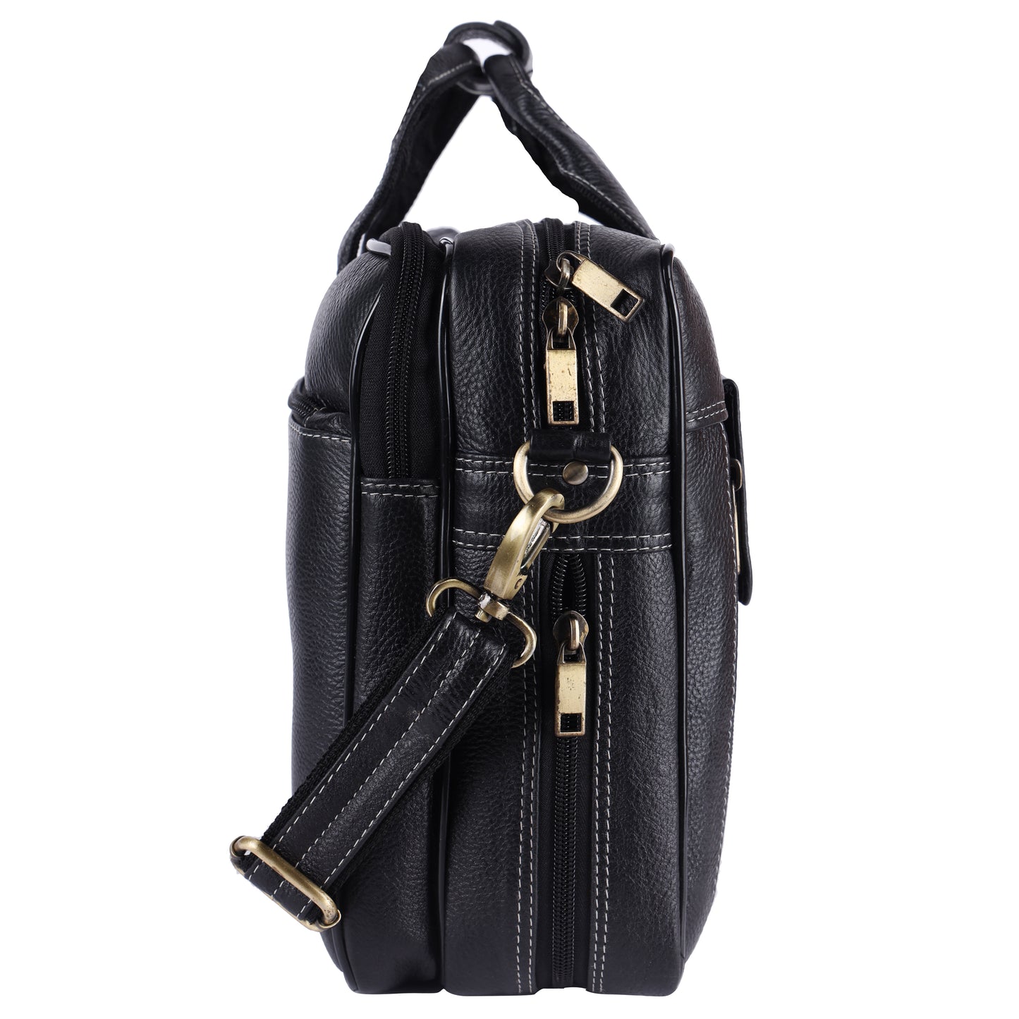 Men's Leather Laptop Briefcase – 15" Multi-Compartment Messenger Bag (Black)