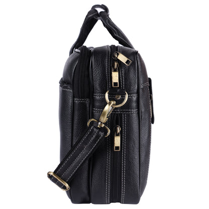 Men's Leather Laptop Briefcase – 15" Multi-Compartment Messenger Bag (Black)