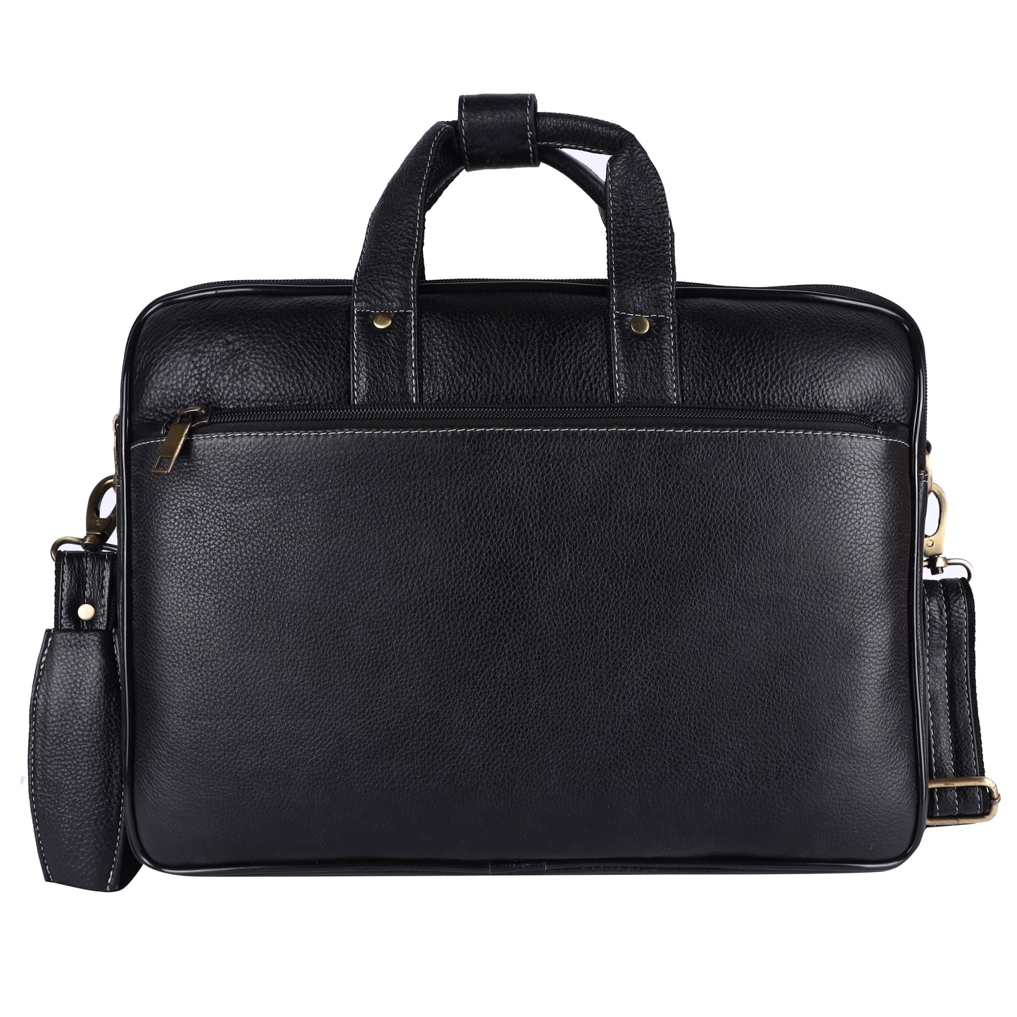 Men's Leather Laptop Briefcase – 15" Multi-Compartment Messenger Bag (Black)