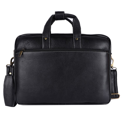 Men's Leather Laptop Briefcase – 15" Multi-Compartment Messenger Bag (Black)