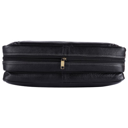 Men's Leather Laptop Briefcase – 15" Multi-Compartment Messenger Bag (Black)