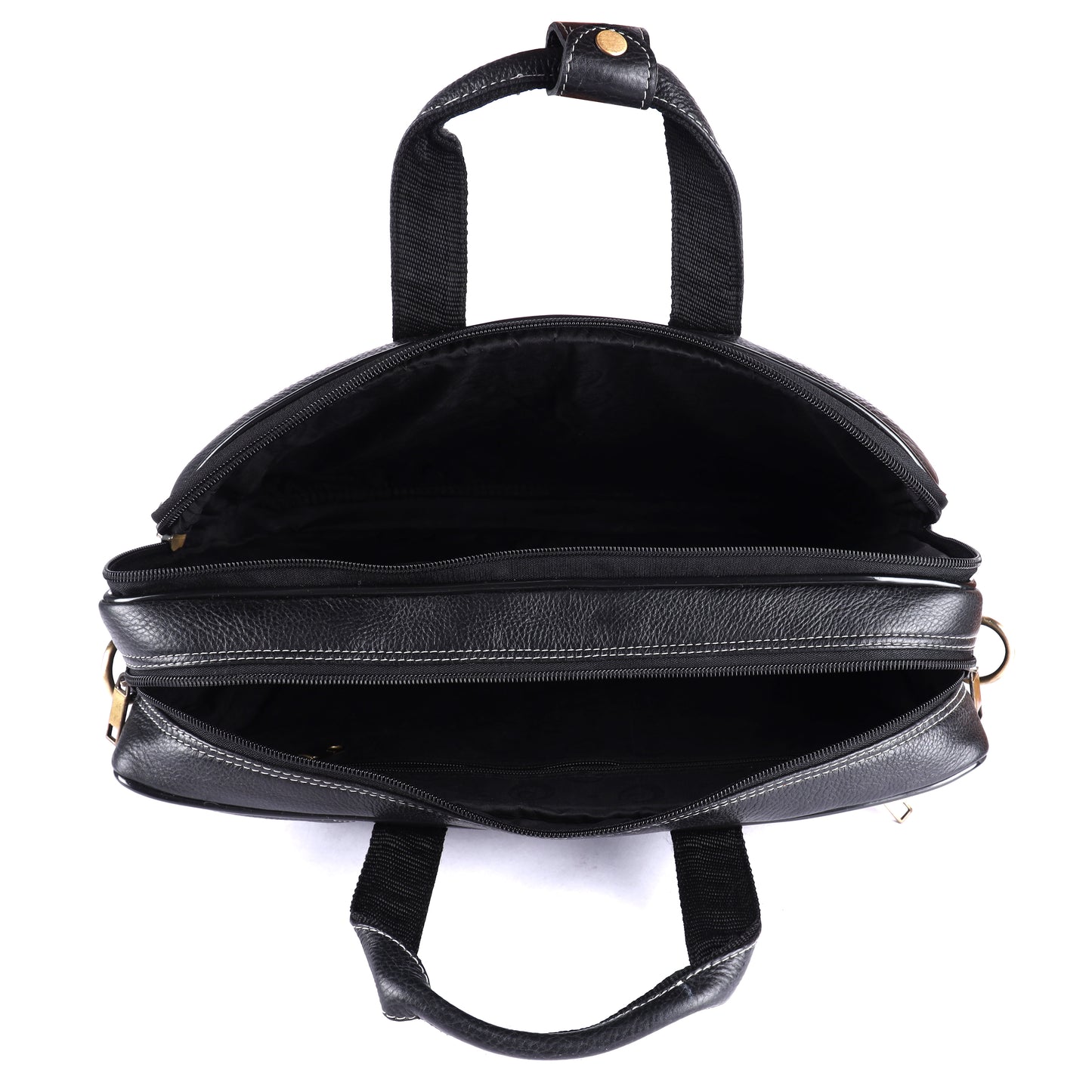 Men's Leather Laptop Briefcase – 15" Multi-Compartment Messenger Bag (Black)