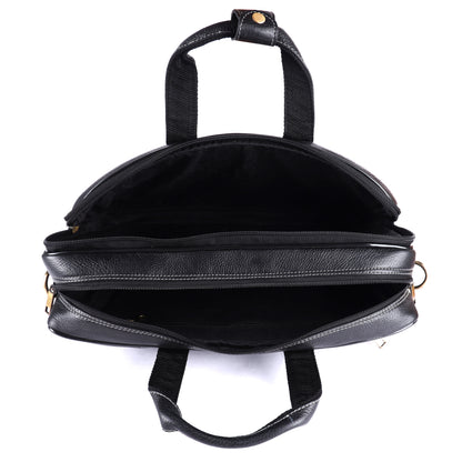 Men's Leather Laptop Briefcase – 15" Multi-Compartment Messenger Bag (Black)
