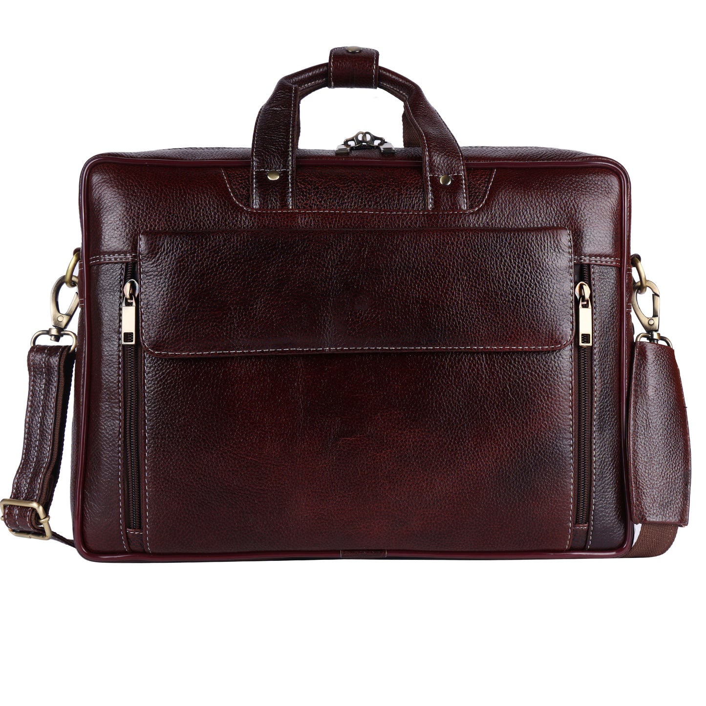 Leather Business Messenger Bag – 15" Laptop Bag with Adjustable Strap (Mahogany Brown)