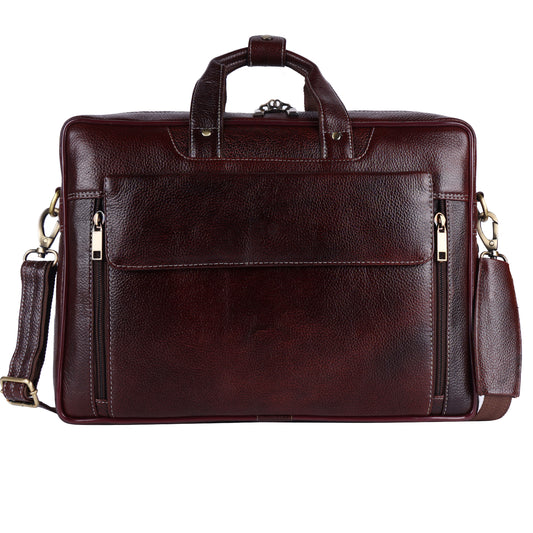 Large Multi-Compartment Leather Business Bag | 15" Laptop Messenger with Adjustable Shoulder Strap – Mahogany Brown