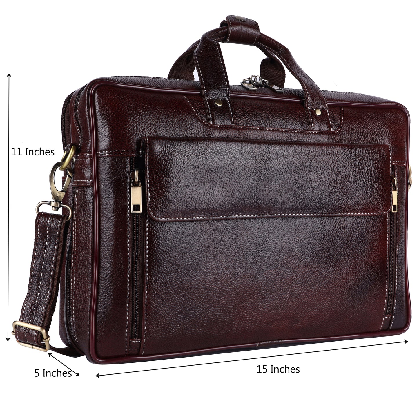 Leather Business Messenger Bag – 15" Laptop Bag with Adjustable Strap (Mahogany Brown)