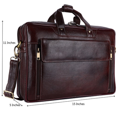 Leather Business Messenger Bag – 15" Laptop Bag with Adjustable Strap (Mahogany Brown)