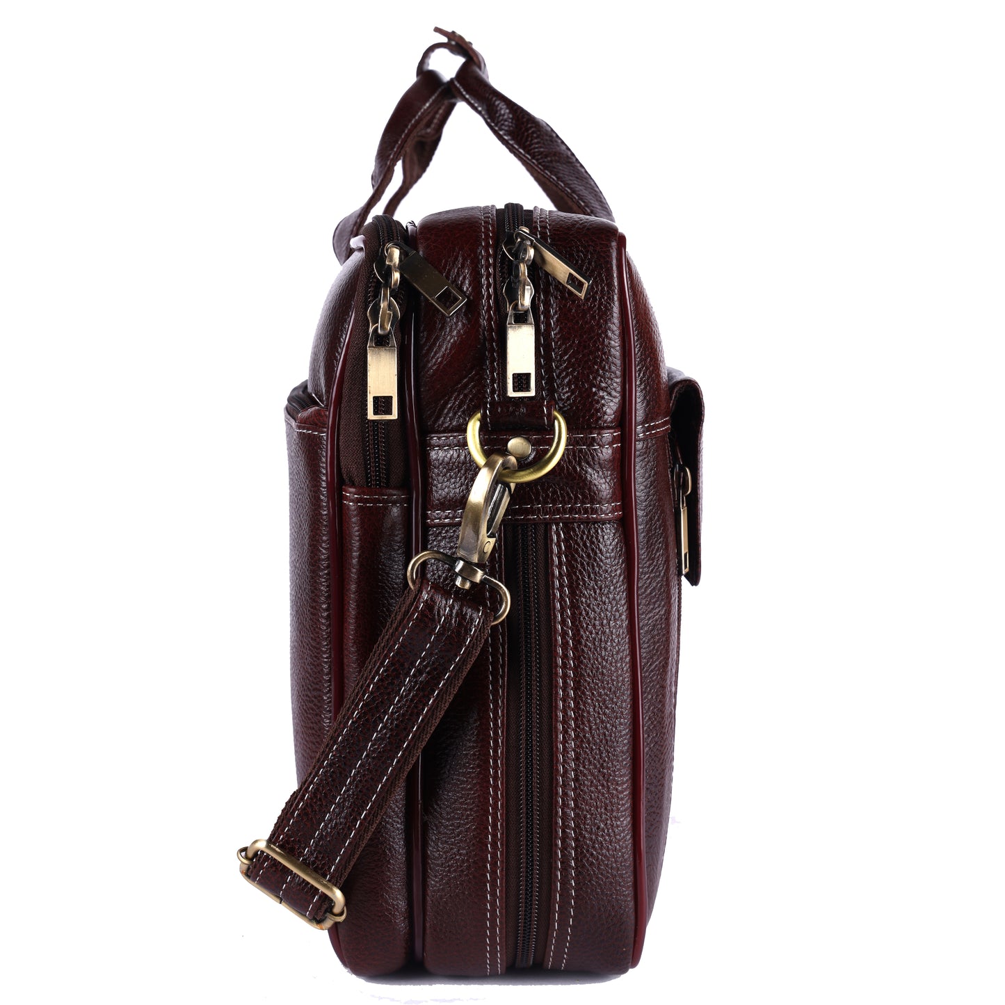 Leather Business Messenger Bag – 15" Laptop Bag with Adjustable Strap (Mahogany Brown)