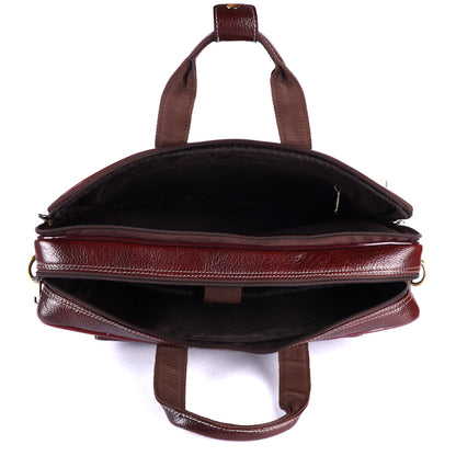 Leather Business Messenger Bag – 15" Laptop Bag with Adjustable Strap (Mahogany Brown)