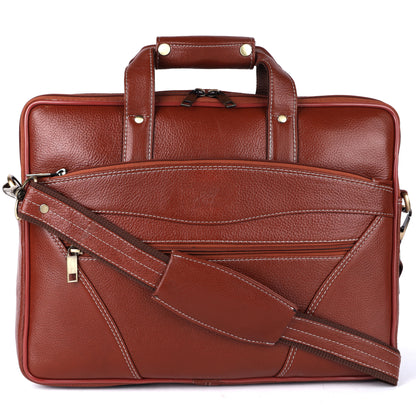 Vegan Leather Laptop Briefcase – 15.6" Multi-Pocket Executive Messenger Bag (Tan)