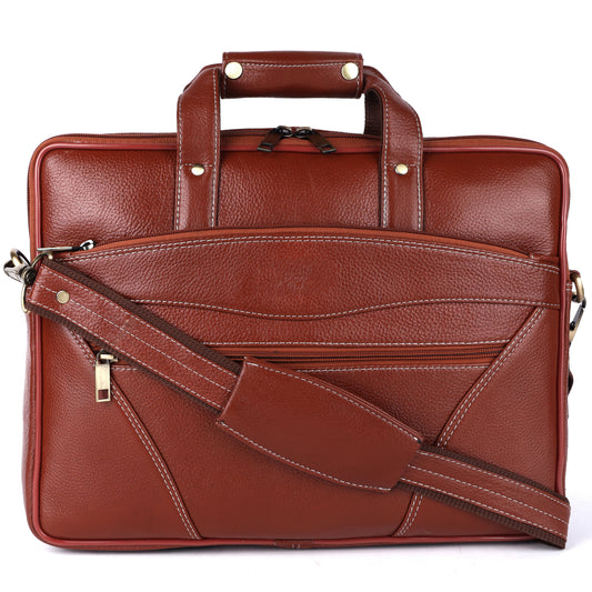 Vegan Leather Laptop Briefcase – 15.6" Multi-Pocket Executive Messenger Bag (Tan)