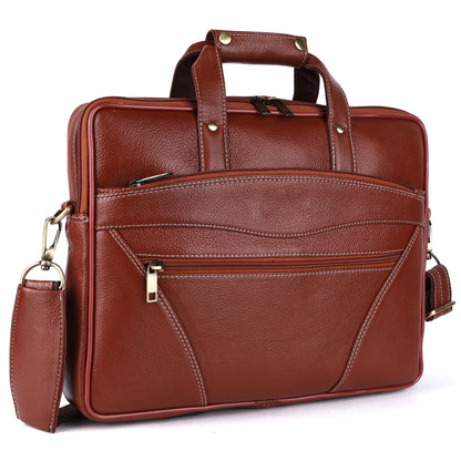 Vegan Leather Laptop Briefcase – 15.6" Multi-Pocket Executive Messenger Bag (Tan)