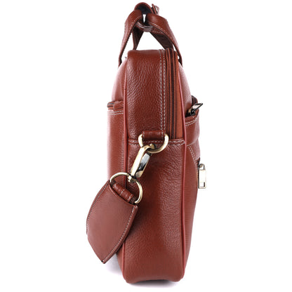 Vegan Leather Laptop Briefcase – 15.6" Multi-Pocket Executive Messenger Bag (Tan)