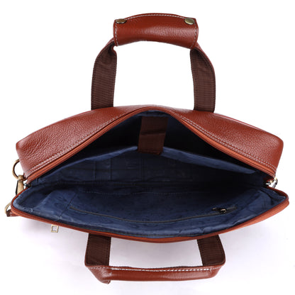 Vegan Leather Laptop Briefcase – 15.6" Multi-Pocket Executive Messenger Bag (Tan)