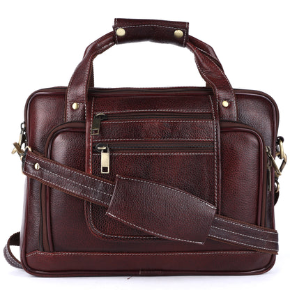 Heritage Leather Multi-Pocket Briefcase – 15.6" Laptop Messenger Bag - Brown