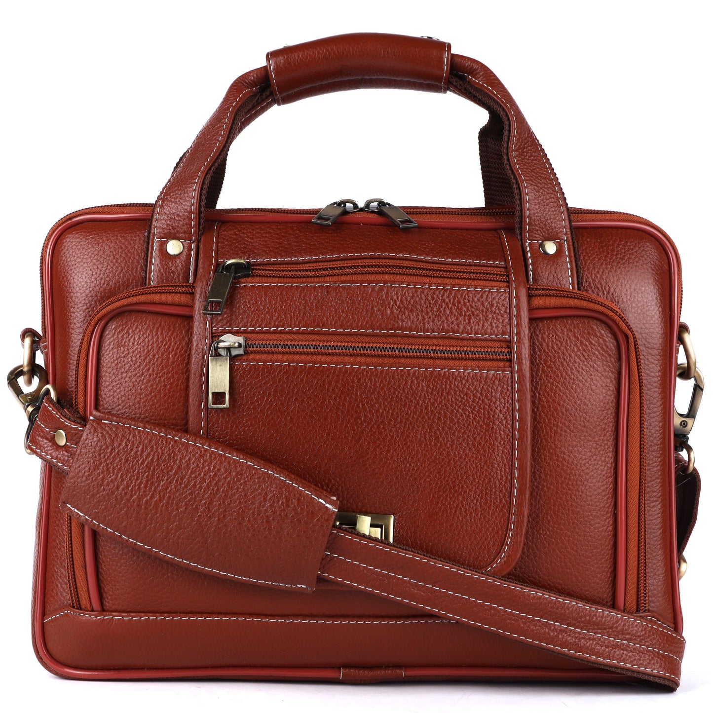 Heritage Leather Multi-Pocket Briefcase – 15.6" Laptop Messenger Bag - TAN