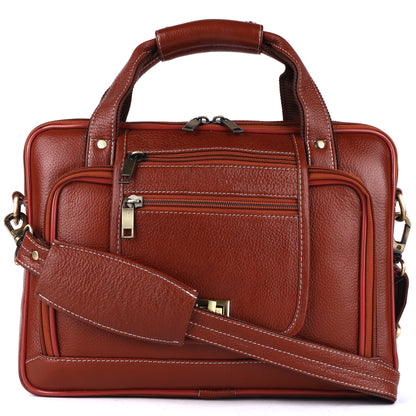 Heritage Leather Multi-Pocket Briefcase – 15.6" Laptop Messenger Bag - TAN