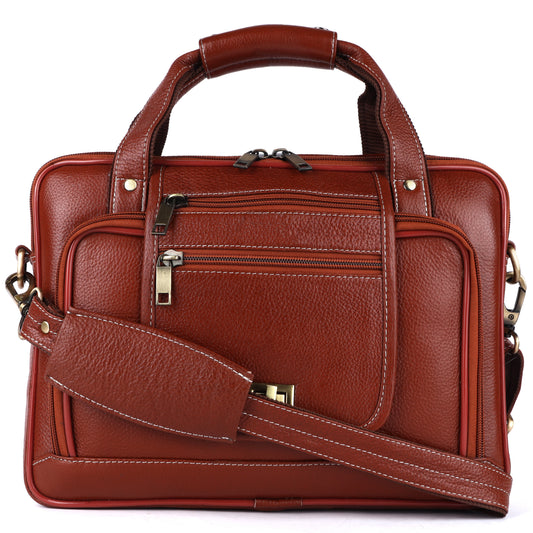 Heritage Leather Multi-Pocket Briefcase – 15.6" Laptop Messenger Bag - TAN