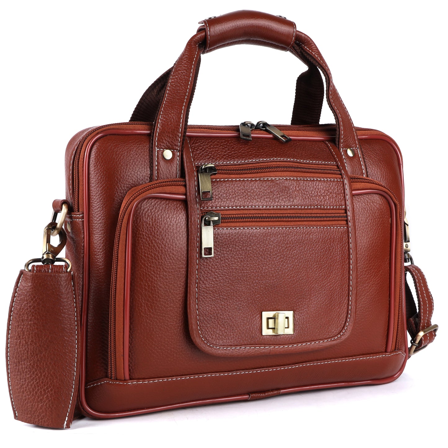 Heritage Leather Multi-Pocket Briefcase – 15.6" Laptop Messenger Bag - TAN